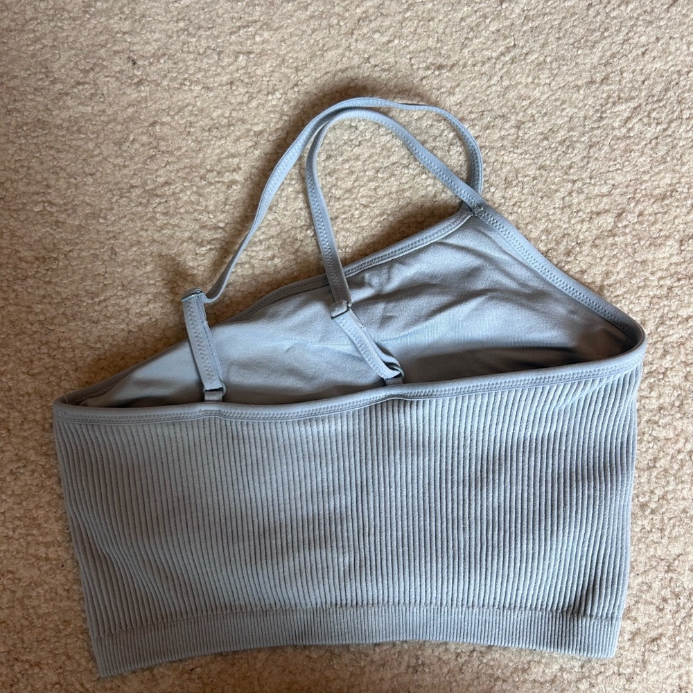 Light Blue Ribbed One-Shoulder Crop Top - Picture 2 of 5
